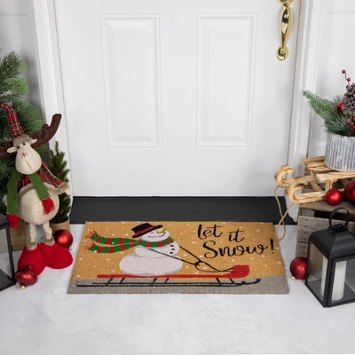 Northlight Brown And White Snowman Let It Snow Rectangular Coir Christmas Doormat 18" X 30" 1 Northlight Brown And White Snowman Let It Snow Rectangular Coir Christmas Doormat 18" X 30"