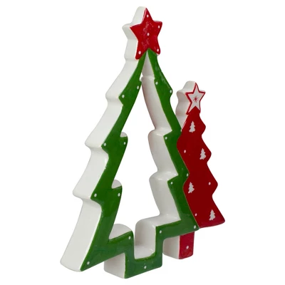 Northlight 9" Green And Red Ceramic Christmas Tree Tabletop Decoration 2 Northlight 9" Green And Red Ceramic Christmas Tree Tabletop Decoration - Image 2