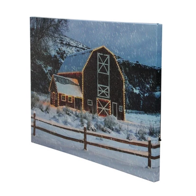Northlight LED Fiber Optic Snowy Red Barn Christmas Canvas Wall Art 15.75" X 12" 1 Northlight LED Fiber Optic Snowy Red Barn Christmas Canvas Wall Art 15.75" X 12"