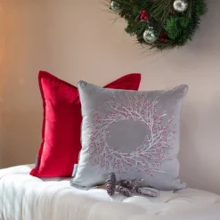 17"x17" Velvet Christmas Wreath Square Throw Pillow Gray - Pillow Perfect 6 17"x17" Velvet Christmas Wreath Square Throw Pillow Gray - Pillow Perfect -Christmas Decorations GUEST 13824970 65e2 45de 8ddf ceead2367c95 1