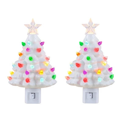 Mr. Christmas Nostalgic LED Ceramic Christmas Tree Nightlights - Set Of 2 4 Mr. Christmas Nostalgic LED Ceramic Christmas Tree Nightlights - Set Of 2 - Image 4