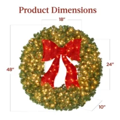 Best Choice Products 48in Artificial Pre-Lit Fir Christmas Wreath Decor W/ Red Bow, 250 LED Lights, 714 Tips, Plug-In -Christmas Decorations GUEST 145f3a83 e7c9 45bf 8270 9a1d507bc7ba