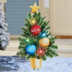 Collections Etc Inspirational LED Lighted Metal Christmas Tree Garden Stake