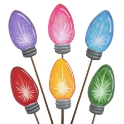 Round Top Collection Merry & Bright Bulbs Yard Stake - 6 Yard Stake 47 Inches - Stakes Christmas - C21021 - Metal - Multicolored