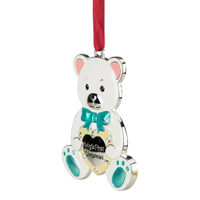 Northlight 3" Pastel Silver Plated Bear Baby's First Christmas Ornament With European Crystals 2 Northlight 3" Pastel Silver Plated Bear Baby's First Christmas Ornament With European Crystals - Image 2
