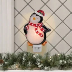 Northlight 6" Black And Red Happy Penguin In Santa Hat Christmas Night Light