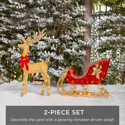Best Choice Products Lighted Christmas 4ft Reindeer & Sleigh Outdoor Yard Decoration Set W/ 205 LED Lights, Stakes 1 Best Choice Products Lighted Christmas 4ft Reindeer & Sleigh Outdoor Yard Decoration Set W/ 205 LED Lights, Stakes