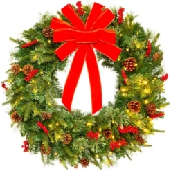 Best Choice Products Pre-Lit Battery Powered Christmas Wreath Decoration W/ PVC Tips, Ribbons -Christmas Decorations GUEST 1d7e26c5 a3fb 4d1b b025 be1459d669df