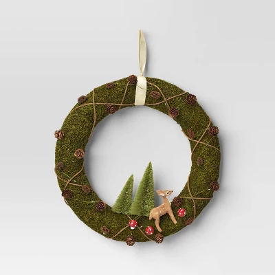 16" Battery Operated Lit Woodland Scene Moss Artificial Christmas Wreath Green - Wondershop™ 3 16" Battery Operated Lit Woodland Scene Moss Artificial Christmas Wreath Green - Wondershop™ - Image 3