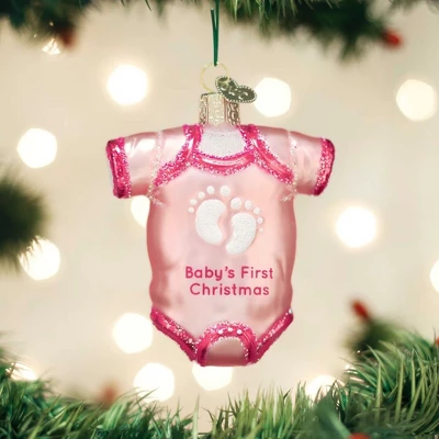 Old World Christmas Pink Baby Onesie Glittered - One Glass Ornament 3.25 Inches - First Christmas - 32338. - Glass - Pink 2 Old World Christmas Pink Baby Onesie Glittered - One Glass Ornament 3.25 Inches - First Christmas - 32338. - Glass - Pink - Image 2