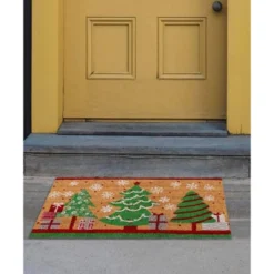 Juvale Christmas Tree Coir Welcome Door Mat Front Doormat Non Slip Rugs For Indoor Outdoor Entrance Holiday Xmas Decorations, 17 X 30 In