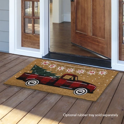 Briarwood Lane Red Checkered Truck Christmas Coir Doormat Natural Fiber Welcome 30" X 18" 1 Briarwood Lane Red Checkered Truck Christmas Coir Doormat Natural Fiber Welcome 30" X 18"
