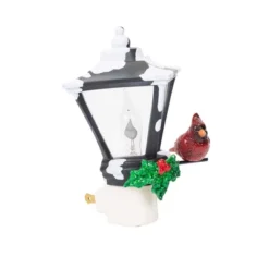 Roman 6" Cardinal On A Snow Covered Street Lamp Flickering Christmas Night Light