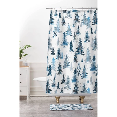 Ninola Design Watercolor Pine Spruces Christmas Memory Foam Bath Mat - Deny Designs 1 Ninola Design Watercolor Pine Spruces Christmas Memory Foam Bath Mat - Deny Designs