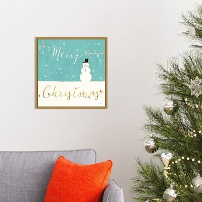 16" X 16" Merry Christmas Snowman By Veronique Charron Framed Canvas Wall Art - Amanti Art 4 16" X 16" Merry Christmas Snowman By Veronique Charron Framed Canvas Wall Art - Amanti Art - Image 4
