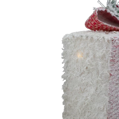 Northlight Set Of 3 LED Frosted Rattan Christmas Gift Boxes With Pinecones - 10" 2 Northlight Set Of 3 LED Frosted Rattan Christmas Gift Boxes With Pinecones - 10" - Image 2