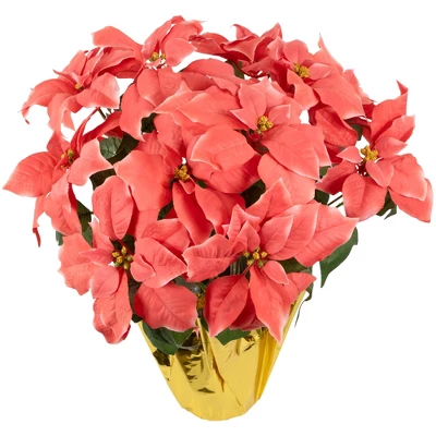 Northlight 20" Dark Pink Artificial Christmas Poinsettia With Gold Wrapped Base 3 Northlight 20" Dark Pink Artificial Christmas Poinsettia With Gold Wrapped Base - Image 3