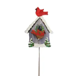 Christmas Cardinal Couple Birdhouse Stake - One Yard Decoration 31.25 Inches - Wreath - C22010 - Metal - Multicolored