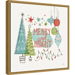 16" X 16" Merry And Bright Christmas Tree Square By Janelle Penner Framed Canvas Wall Art - Amanti Art