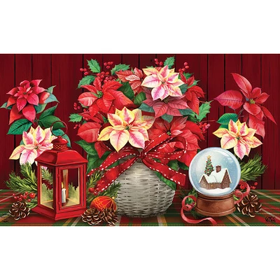 Christmas Poinsettia Doormat 30" X 18" Indoor Outdoor Briarwood Lane 2 Christmas Poinsettia Doormat 30" X 18" Indoor Outdoor Briarwood Lane - Image 2