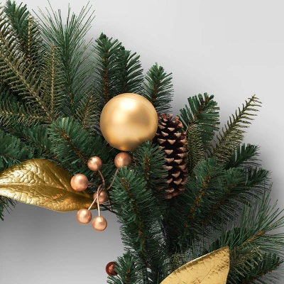 28" Mixed Greenery With Berries And Ornaments Artificial Christmas Wreath Green/Gold - Wondershop™ 2 28" Mixed Greenery With Berries And Ornaments Artificial Christmas Wreath Green/Gold - Wondershop™ - Image 2