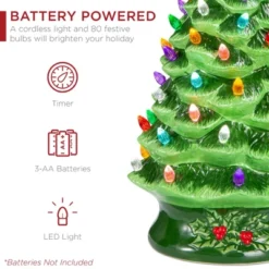 Best Choice Products 24in X-Large Pre-Lit Ceramic Christmas Tree Battery-Powered Decoration W/ LED Light, Timer - Green -Christmas Decorations GUEST 3e3f1c1a 81b5 48ad aa16 d8515df803c8