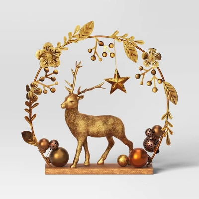 15" Battery Operated Lit Deer And Foliage Christmas Decorative Sculpture - Wondershop™ Gold 2 15" Battery Operated Lit Deer And Foliage Christmas Decorative Sculpture - Wondershop™ Gold - Image 2