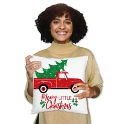 Big Dot Of Happiness Merry Little Christmas Tree - Red Truck Christmas Party Home Decorative Canvas Cushion Case - Throw Pillow Cover - 16 X 16 Inches -Christmas Decorations GUEST 462e0b0f 8147 4379 b543 eb566a0f5cf6