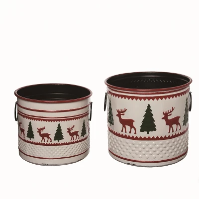 Transpac Metal White Christmas Enamel Buckets Set Of 2 1 Transpac Metal White Christmas Enamel Buckets Set Of 2