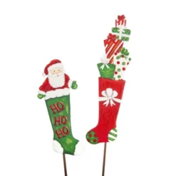 Round Top Collection Holiday Stockings Mini - 3 Yard Stake 28.25 Inches - Christmas Joy Yard Stake - C21013 - Metal - Multicolored