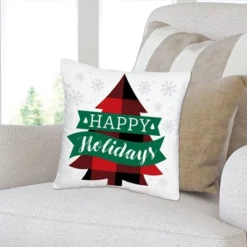 Big Dot Of Happiness Holiday Plaid Trees - Buffalo Plaid Christmas Party Home Decorative Canvas Cushion Case - Throw Pillow Cover - 16 X 16 Inches
