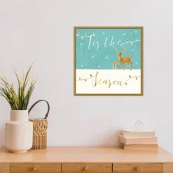 16" X 16" Tis The Season Christmas Reindeer By Veronique Charron Framed Canvas Wall Art - Amanti Art -Christmas Decorations GUEST 51bc5b21 2779 4693 9186 c81ec806627e