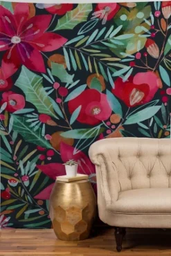 CayenaBlanca Watercolour Christmas Flowers Tapestry - Society6