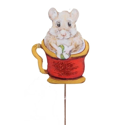 Christmas Tea Time Mice Set/2 Stakes - Two Yard Decorations 17.25 Inches - Peppermint Cup - C22025 - Metal - White 1 Christmas Tea Time Mice Set/2 Stakes - Two Yard Decorations 17.25 Inches - Peppermint Cup - C22025 - Metal - White