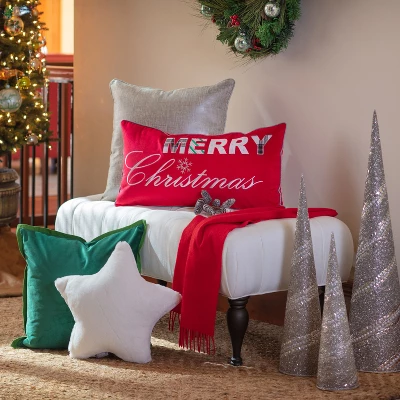 13.5"x25" Oversized Merry Christmas Lumbar Throw Pillow Cover Red - Pillow Perfect 3 13.5"x25" Oversized Merry Christmas Lumbar Throw Pillow Cover Red - Pillow Perfect - Image 3