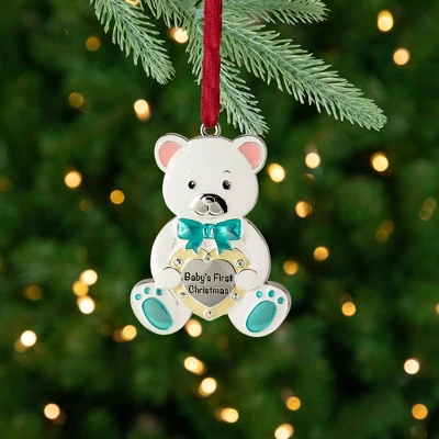 Northlight 3" Pastel Silver Plated Bear Baby's First Christmas Ornament With European Crystals 1 Northlight 3" Pastel Silver Plated Bear Baby's First Christmas Ornament With European Crystals