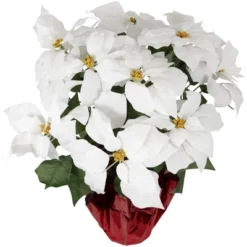 Northlight 22" White Artificial Christmas Poinsettia Flowers With Red Wrapped Base -Christmas Decorations GUEST 5c84ffa6 5e85 4e74 aa26 6d246ab6dfc7