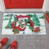 Collections Etc Snowman Family In Red Truck Christmas Door Mat 1'6"x2'6"