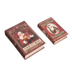 Transpac Wood 11.81 In. Multicolor Christmas Nesting Santa Book Boxes Set Of 2