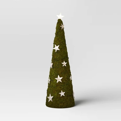 17" Battery Operated Lit Artificial Moss With Stars Christmas Tree Sculpture - Wondershop™ Green 2 17" Battery Operated Lit Artificial Moss With Stars Christmas Tree Sculpture - Wondershop™ Green - Image 2