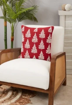 Saro Lifestyle Winter Wonderland Christmas Trees Throw Pillow Cover, 18", Red -Christmas Decorations GUEST 656bc3e2 9508 4222 958d d06b195be777