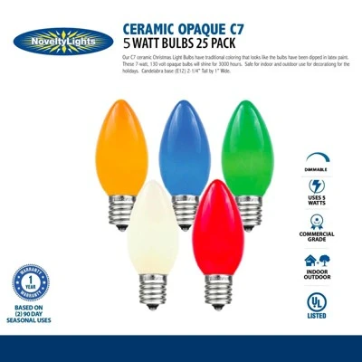 Novelty Lights Ceramic C7 Incandescent Traditional Vintage Christmas Replacement Bulbs 25 Pack 5 Novelty Lights Ceramic C7 Incandescent Traditional Vintage Christmas Replacement Bulbs 25 Pack - Image 5