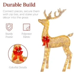 Best Choice Products 3-Piece Lighted Christmas Deer Set Outdoor Yard Decoration With 360 LED Lights, Stakes -Christmas Decorations GUEST 67bdf723 f8f8 4bc6 ac5e cb496034d1cf