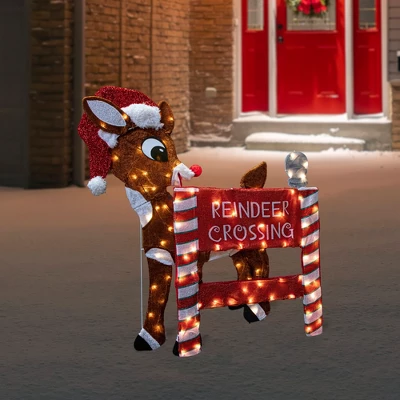 Northlight 36" LED Lighted Rudolph Reindeer Crossing Outdoor Christmas Sign Decoration 1 Northlight 36" LED Lighted Rudolph Reindeer Crossing Outdoor Christmas Sign Decoration