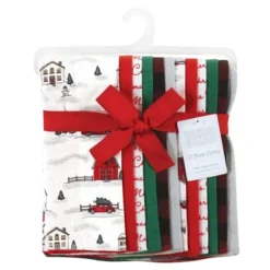 Hudson Baby Unisex Baby Cotton Flannel Burp Cloths Bundle, Christmas Scene, One Size