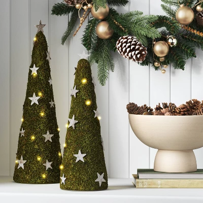 17" Battery Operated Lit Artificial Moss With Stars Christmas Tree Sculpture - Wondershop™ Green 1 17" Battery Operated Lit Artificial Moss With Stars Christmas Tree Sculpture - Wondershop™ Green