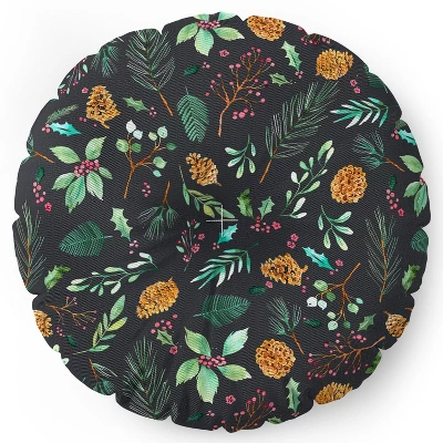 Ninola Design Christmas Botanical Charcoal Round Floor Pillow - Deny Designs 1 Ninola Design Christmas Botanical Charcoal Round Floor Pillow - Deny Designs