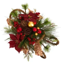 Nearly Natural 18-in Christmas Sleigh With Poinsettia, Berries And Pinecone Artificial Arrangement With Ornaments -Christmas Decorations GUEST 7132bcde 3fd7 47c6 b100 4639af5de64b