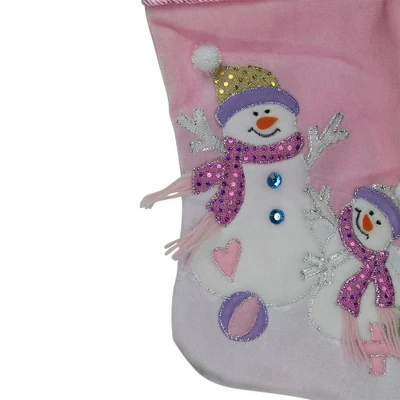 Northlight 21" Light Pink Baby's First Christmas Velveteen Snowmen Christmas Stocking 2 Northlight 21" Light Pink Baby's First Christmas Velveteen Snowmen Christmas Stocking - Image 2