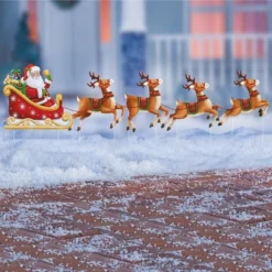 Collections Etc Santa's Sleigh And Reindeer Stakes Outdoor Christmas Decoration